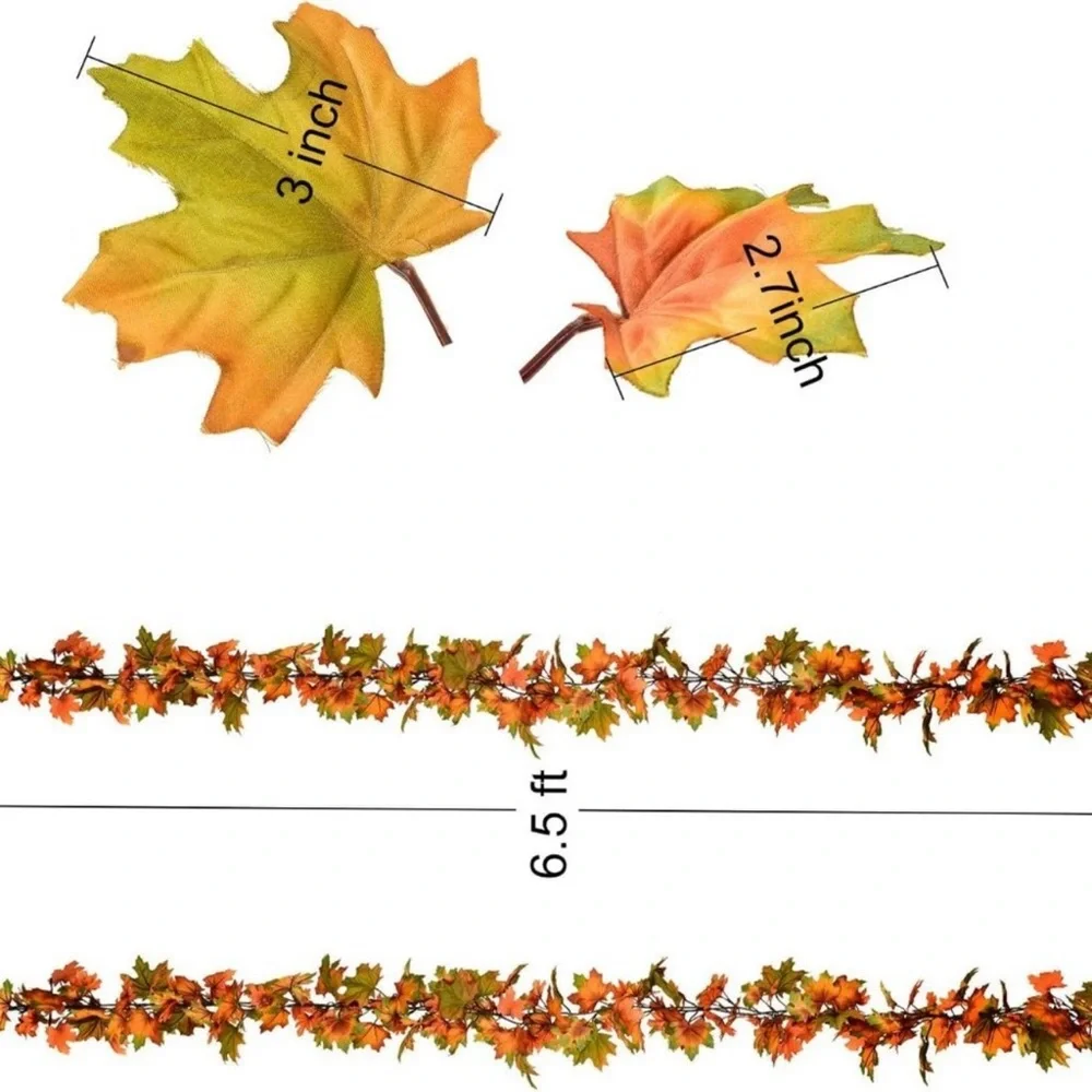 2 Pack Fall Garland Maple Leaf, 6.5Ft/Piece Hanging Vine Garland Artificial